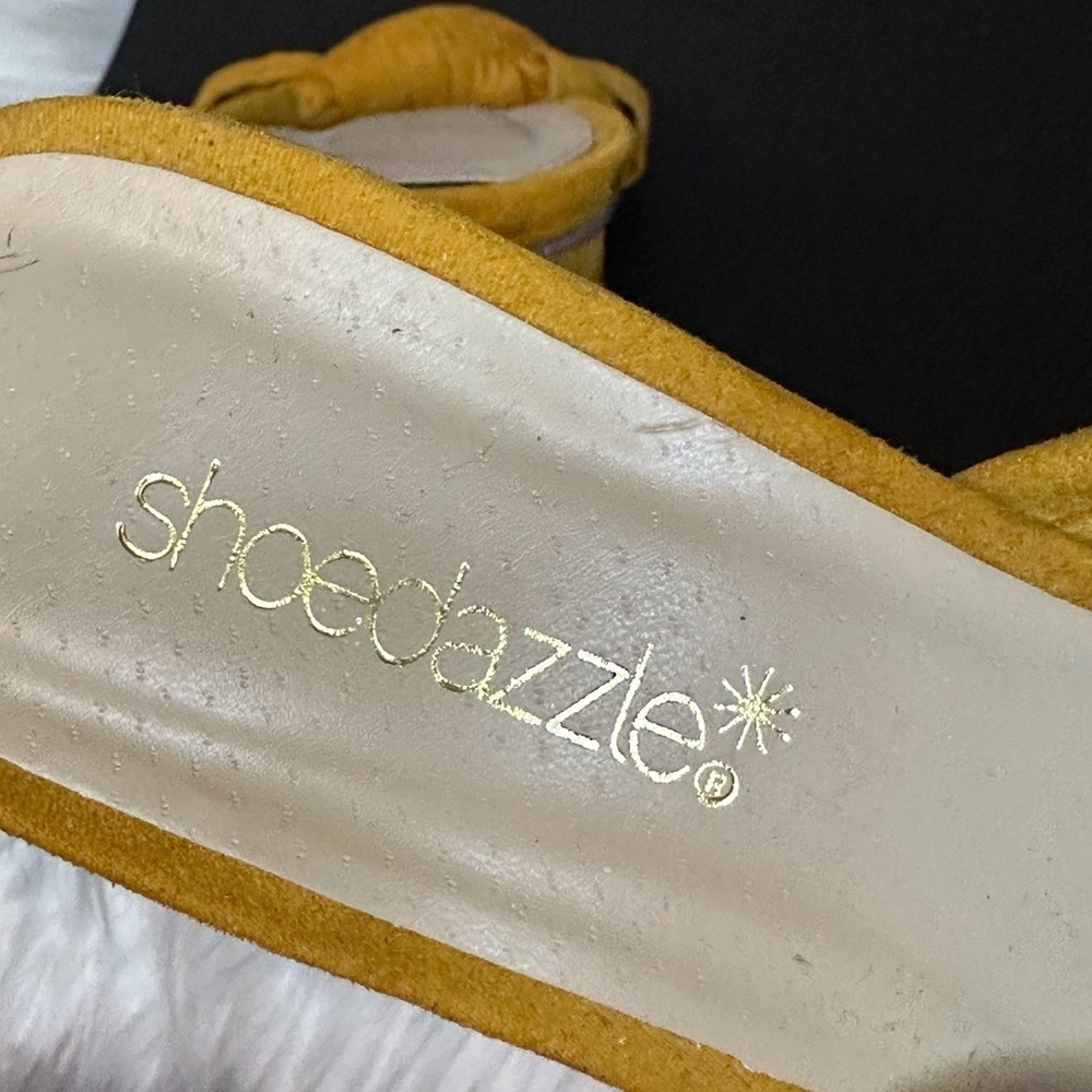 Shoe Dazzle Yellow Suede Mules - Picture 4 of 7